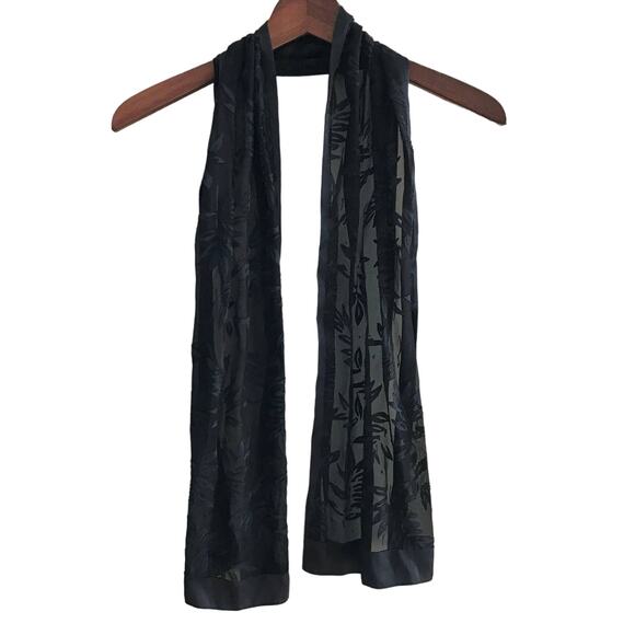 Vintage Black Leaf Large Scarf, Vintage Wrap, Extra Long Rectangular Scarf - Picture 2 of 7